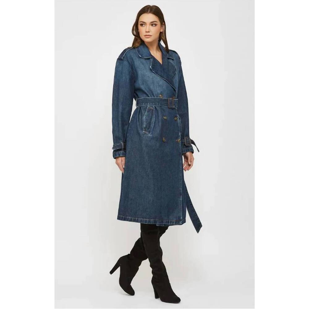 NEW HIDDEN devon classic denim trench coat in dark wash